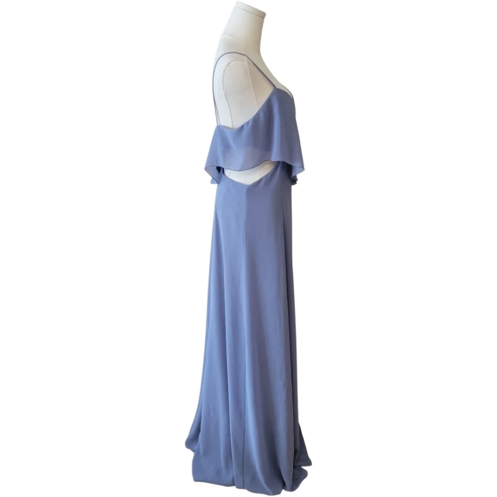 Amsale‎ Smoky Blue Cutout Long Chiffon Gown Size 12 - Picture 3 of 5